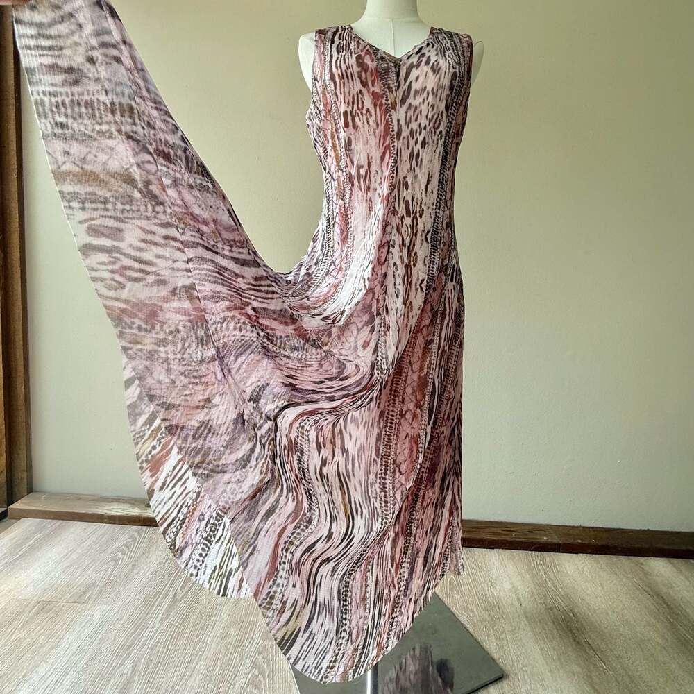 Pink Animal Print Mesh Sleeveless V-Neck Maxi Dress